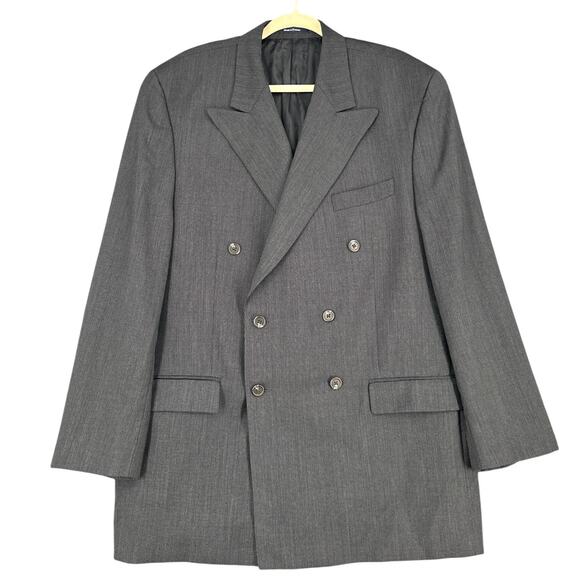 Ralph Lauren Gray Wool Cashmere Double Breasted Notched Lapel Blazer Jacket 44L - Picture 1 of 13